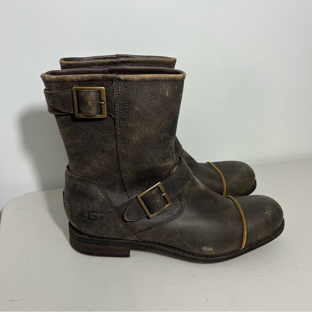 UGG Mens Brown Leather Buckled Lancing Boots - Picture 8 of 11